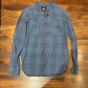 Quiksilver Men's Blue and Gray Plaid Shirt